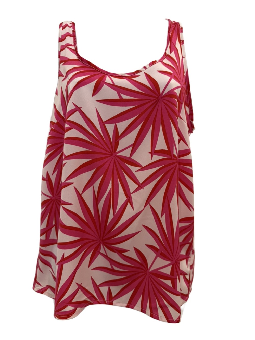 Women’s Pink Palm-Print Sleeveless Tank Top by Macbeth Collection. Small